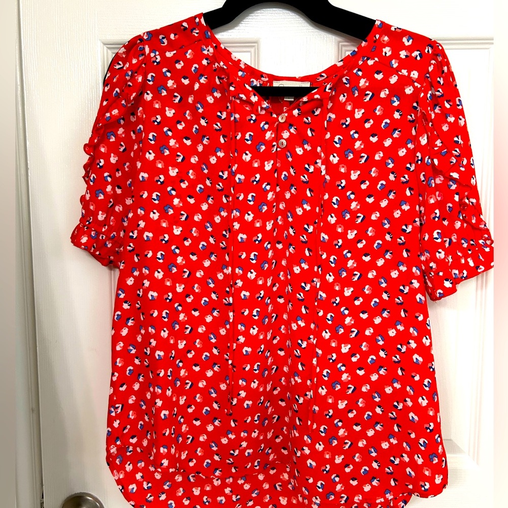 Red, white, & blue leopard print top